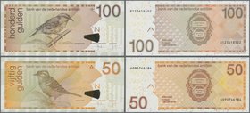 Netherlands Antilles: Pair with 50 Gulden 2006 P.30d (UNC) and 100 Gulden 2008 P.31e (UNC). (2 pcs.)
 [taxed under margin system]