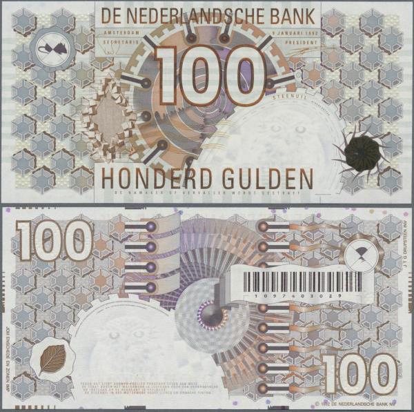 Netherlands: 100 Gulden 1992, P.101 in perfect UNC condition.
 [taxed under mar...