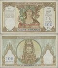 New Hebrides: Banque de l'Indo-Chine 100 Francs ND(1945-60) with red overprint “Nouvelles Hebrides”, P.10c, great original shape with a few minor spot...
