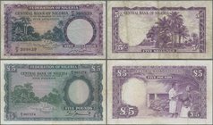 Nigeria: Central Bank of Nigeria pair with 5 Shillings and 5 Pounds 1958, P.2a, 5, both in about F/F+ condition. (2 pcs.)
 [taxed under margin system...