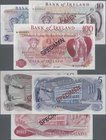 Northern Ireland: Bank of Ireland 5, 10 and 100 Pounds ND(1971-77) signature: A. S. J. O'Neill collectors Specimen, all with serial number *000933, P....