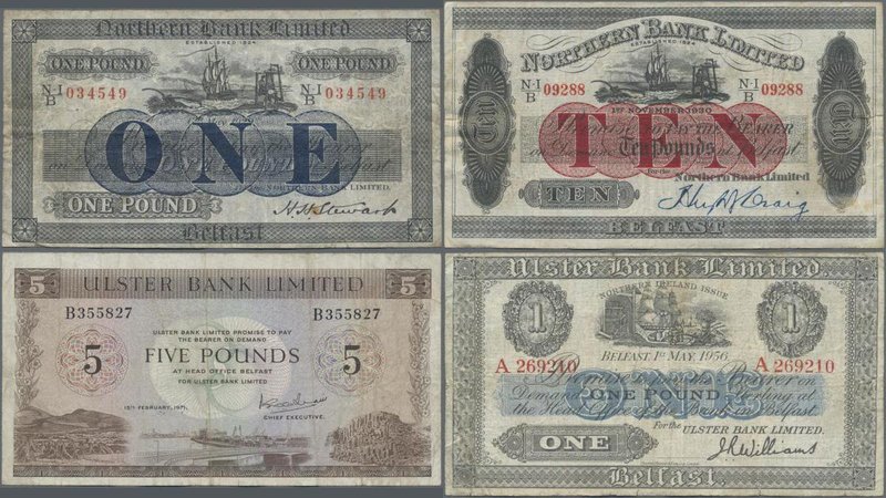 Northern Ireland: Lot with 5 banknotes Northern Bank Limited 1 Pound 1929 and 10...