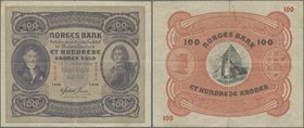 Norway: 100 Kroner 1938, P.10c, still nice with a few stronger folds and tiny tears at upper and lower margin. Condition: F/F+
 [taxed under margin s...