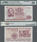 Norway: 100 Kroner 1963 SPECIMEN, P.38s, some minor creases and traces of a paper clip, tiny staple holes, PMG graded 50 About Uncirculated. Very Rare...