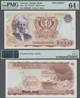 Norway: Norges Bank 1000 Kroner 1975 SPECIMEN, P.40s with serial number Z0000000 and “Specimen” perforation in UNC condition, PMG graded 64Choice Unci...