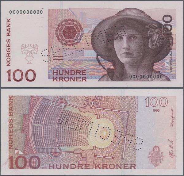 Norway: 100 Koner 1995 SPECIMEN, P.47s in perfect UNC condition. Highly Rare!
 ...