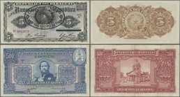 Paraguay: Pair with 5 Pesos Republica del Paraguay L.1912 P.127 (UNC) and 500 Guaranies Banco Central del Paraguay L.1952 P.190b (F+). (2 pcs.)
 [tax...