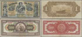Peru: Pair with 1 Sol Republica del Peru 1879 P.1 (VF) and 500 Soles de Oro 1952 Banco Central de Reserva del Peru P.74 (F+). (2 pcs.)
 [taxed under ...