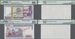 Peru: Printer's Design for 5000 Intis 1988 front and back, P.137pd, each one with empty reverse and imprint ”SIN VALOR - WERTLOS - GIESECKE & DEVRIENT...