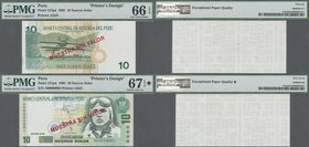 Peru: Printer's Design for 10 Nuevos Soles 1995 front and back, P.157pd, each one with empty reverse and imprint ”SIN VALOR - WERTLOS - GIESECKE & DEV...