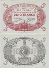 Réunion: Banque de la Réunion 5 Francs L. 1901 (1930-1944), P.14, very nice and without folds, small tear at upper margin and hand cut, minor creases ...
