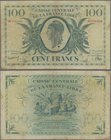 Réunion: Caisse Centrale de la France Libre 100 Francs 1941 with serial number PA376.880, P.37a, lightly toned paper with several folds, tiny pinholes...