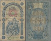 Russia: 5 Rubles 1898, P.3b with signatures TIMASHEV/MIKHEIEV in about F- condition with small border tears and tiny hole at center.
 [taxed under ma...