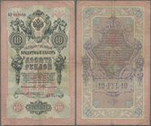 Russia: 10 Rubles 1909, P.11a with signatures TIMASHEV/IVANOV, several folds and lightly toned paper. Condition: F+
 [taxed under margin system]