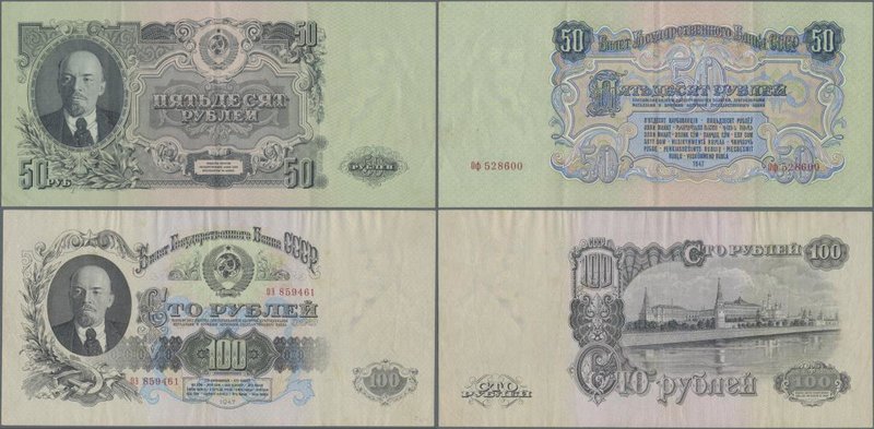 Russia: Pair with 50 and 100 Rubles 1947, P.229, 232, both in VF/VF+ condition. ...