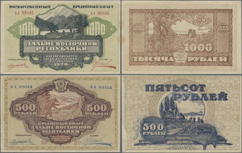 Russia: East Siberia - Far Eastern Republic pair with 500 and 1000 Rubles 1920, ...