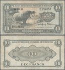 Rwanda-Burundi: Banque d'Émission du Rwanda et du Burundi 10 Francs 1960, P.2, lightly toned paper with a tiny pinhole and small tear at center. Condi...