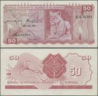 Rwanda-Burundi: Banque d'Émission du Rwanda et du Burundi 50 Francs 1960, P.4, great original shape with stronger fold at center, some other minor cre...
