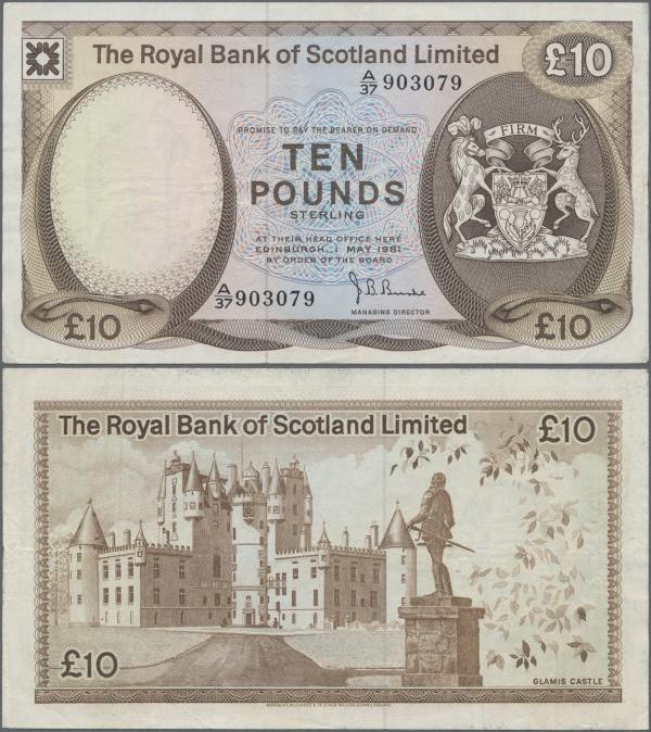 Scotland: The Royal Bank of Scotland Limited 10 Pounds 1981, P.338, very nice co...