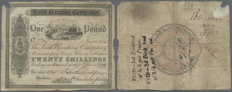 Scotland: LEITH Banking Company 1 Pound = 20 Shillings 1836, P.NL, still nice wi...