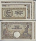 Serbia: Set with 6 banknotes of the 1942 Occupation issue with 50 Dinara P.29 (XF), 500 Dinara P.31 (aUNC), 3x 1000 Dinara one of them with postal sta...