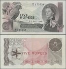 Seychelles: Government of Seychelles 5 Rupees 1968, P.14, very popular banknote in nice condition with a stronger vertical fold at center and lightly ...