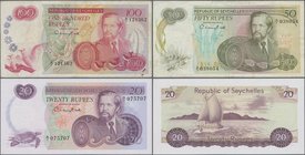Seychelles: Republic of Seychelles set with 3 banknotes of the ND(1976-77) series with 20 Rupees P.20 (UNC), 50 Rupees P.21 (F-/F with small border te...