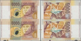 Slovakia: Uncut pair of the 5000 Korun 1995, P.29 with small border pieces of the paper sheet in perfect UNC condition. (2 pcs. uncut)
 [taxed under ...