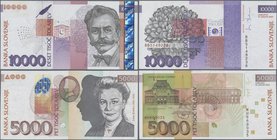 Slovenia: Pair with 5000 Tolarjev 2004 P.33b (UNC) and 10.000 Tolarjev 2000 P.24a (UNC). (2 pcs.)
 [taxed under margin system]