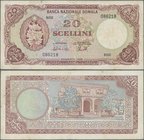 Somalia: Banca Nazionale Somala 20 Scellini 1968, P.11, pinholes at upper left, some folds and obiously pressed. Condition: F
 [taxed under margin sy...
