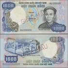South Vietnam: National Bank of Vietnam 1000 Dong ND(1972) SPECIMEN of the unissued series, P.34A with red overprint ”Specimen” in Vietnamese language...