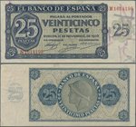 Spain: Banco de Espana - Burgos, 25 Pesetas 1936, P.99, great condition without larger folds, just a few minor creases and wrinkles in the paper. Cond...