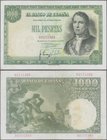 Spain: Banco de España 1000 Pesetas 1949, P.138, almost perfect condition with a very soft vertical bend at center and a few minor spots only. Conditi...