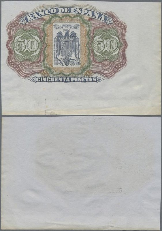Spain: unlisted back essay print Specimen for a 50 Pesetas banknote, similar to ...