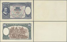 Spain: 1000 Pesetas 1937 Specimen Proofs Pick unlisted, highly rare unissued design, printed as proof on 2 thicker papers, front and back seperatly pr...