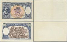 Spain: 1000 Pesetas 1937 Specimen Proofs Pick unlisted, highly rare unissued design, printed as proof on 2 thicker papers, front and back seperatly pr...