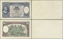 Spain: 1000 Pesetas 1937 Specimen Proofs Pick unlisted, highly rare unissued design, printed as proof on 2 thicker papers, front and back seperatly pr...