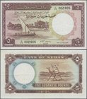 Sudan: 5 Sudanese Pounds 1962, P.9a, still nice with a few folds only, but small tear at upper margin. Condition: F+/VF
 [taxed under margin system]