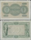 Switzerland: Extraordinary rare proof print for the 50 Franken 1907, P.1 with front and back, but only the underprint colors and the design. Perforate...