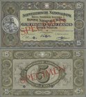 Switzerland: Schweizerische Nationalbank 5 Franken 1936 SPECIMEN, P.11hs with punch hole cancellation and red overprint ”Specimen” in perfect UNC cond...