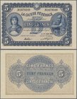 Switzerland: La Caisse Fédérale 5 Francs 1914 with french text on front, P.14, almost perfect condition with a very soft vertical bend at center. Cond...