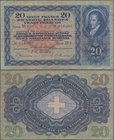 Switzerland: 20 Franken February 22nd 1951, P.39s, still nice with circulation marks like folds and minor spots. Condition: F+
 [plus 19 % VAT]