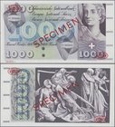 Switzerland: Schweizerische Nationalbank 1000 Franken (1954) TDLR SPECIMEN with serial number 3C00000, punch hole cancellation, red overprint ”Specime...