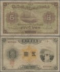 Taiwan: Bank of Taiwan Ltd. 5 Gold Yen ND(1914), P.1922, small border tears and tiny holes at center, Condition: F/F-. Rare!
 [taxed under margin sys...