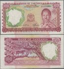 Tanzania: 100 Shillings ND(1966), P.5b, still nice with two pinholes at upper left and a few folds and creases. Condition: F+
 [taxed under margin sy...