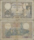 Tunisia: 5000 Francs 1942, P.21, toned paper with small margin splits and small holes and tears at center. Condition: F-. Rare!
 [taxed under margin ...