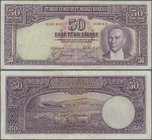 Turkey: 50 Lirasi L. 1930 (1937-1939) ”Atatürk” - 2nd Issue, P.129, very rare note in great original shape, vertically folded, some other creases in t...