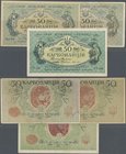Ukraina: Set of 3 notes 50 Karbovantsiv ND(1918) and ND(1920), containing P. 4a with AO prefix in XF- condition (never folded, no holes or tears but c...