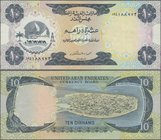United Arab Emirates: United Arab Emirates Currency Board 10 Dirhams ND(1973), P.3, great original shape with bright colors and just a few soft folds....