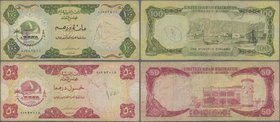 United Arab Emirates: United Arab Emirates Currency Board pair with 50 and 100 Dirhams ND(1973-76), P.4, 5, both with graffiti, small tears and lightl...